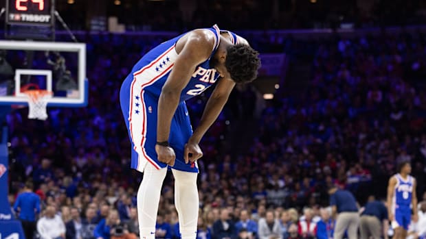 Philadelphia 76ers center Joel Embiid wears the Under Armour Embiid 1.